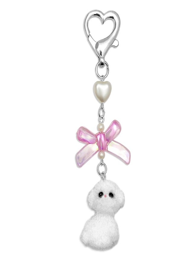 Nalefow Cute Dog Keychain Fuzzy Dog Puppy Decor Keychain Aesthetic Y2K Purse Bag Charm Stylish Dog Pendant Keychains Accessories (White) - Image 1